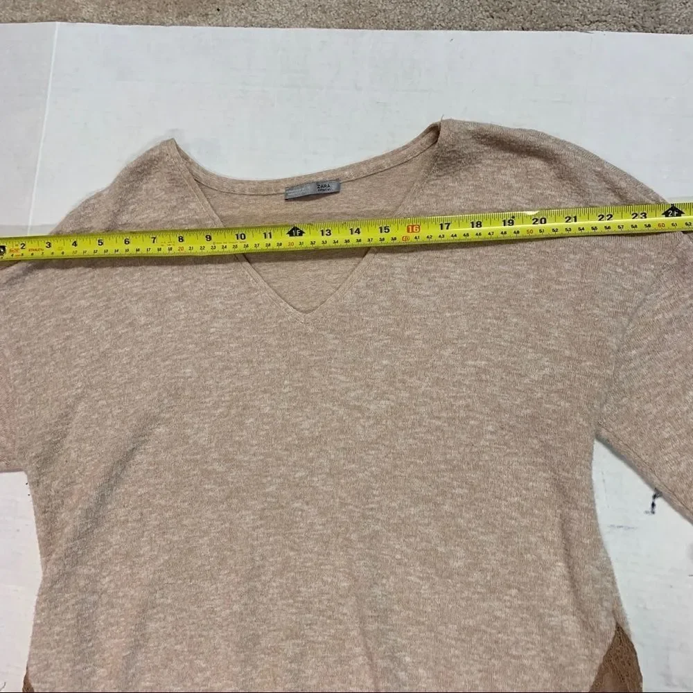 Zara dusty rose peach V-neck long sleeve sweater lace trim Sz M - Picture 7 of 9